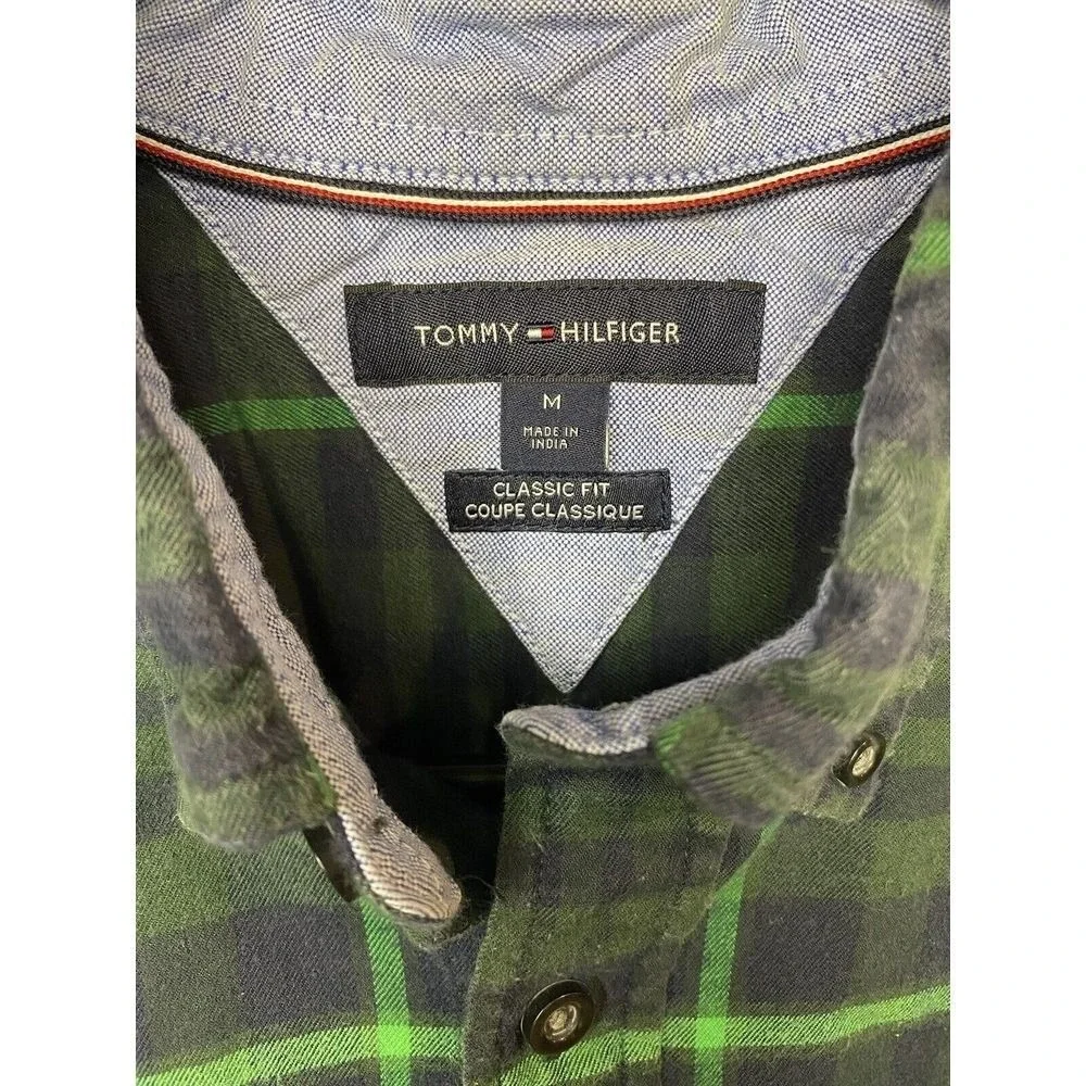 Tommy Hilfiger‎ Mens Button Down Shirt Size M Classic Fit Green Plaid